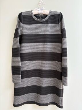 Lou & Grey Black and Gray Ribbed Striped Long Sleeve Dress